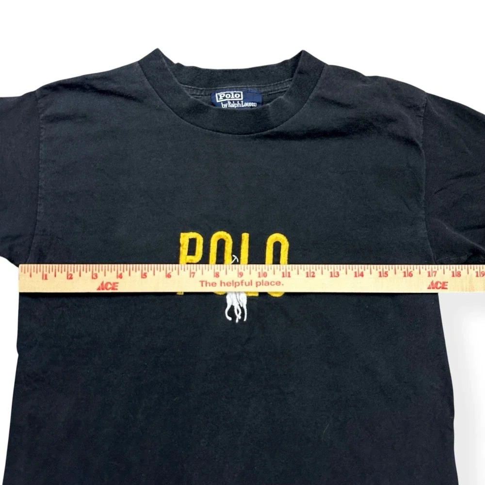 VTG Polo Ralph Lauren Shirt‎ Men's Black Medium Big Pony USA Made 100% Cotton